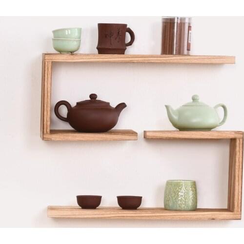 Solid wood tea cup shelf display rack Bogu shelf rack hanging wall teapot tea set shelf partition bookcase wall hanging