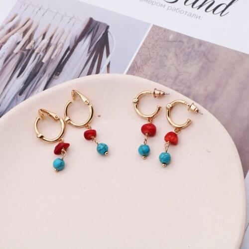 Irregular Stone Earring Colorful-Drop Copper Material