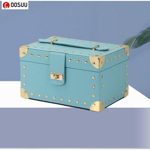 Jewelry Box Storage Leather+Velvet+Rivets Multi-functional Ring Earring Jewelry Necklace Packaging Box Medium Gift Box Organza