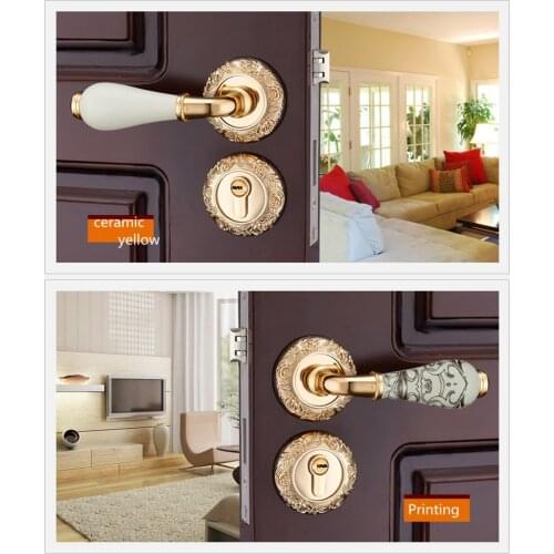 Modern fashion LUxurious creative gold interior solid wooden door lock printing ceramic bedroom mechanical split mute door lock