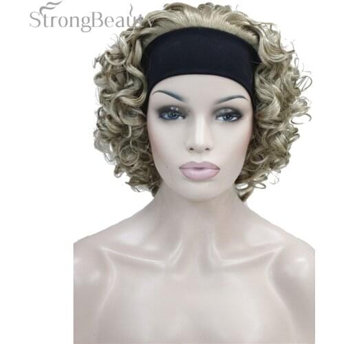 StrongBeauty Synthetic Hair Fake Short Kinky Curly Blonde Black Wig With Headband Wigs Natural For Black Women