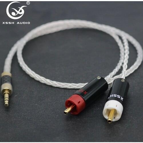XSSH audio YIVO Soft OFC Pure Copper RCA 2RCA to 3.5mm Stereo 3 Pole Aux Plug Headphone Earphone Extension Cables Wire Cord