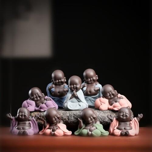 On sales one piece yixing zisha tea pet creative monk Buddha statue small size purple clay tea play smiling ornament in China