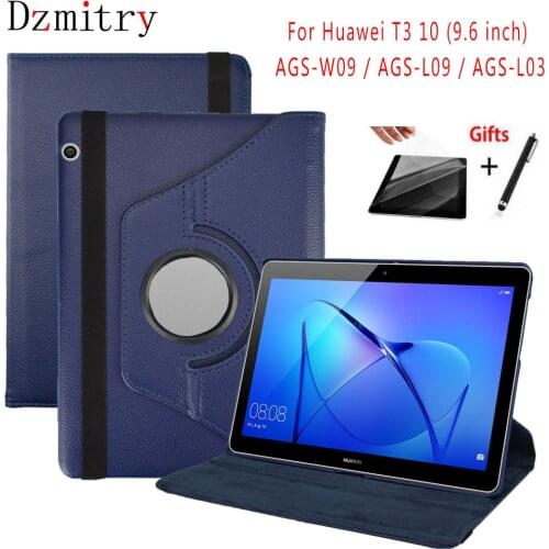 360 Degree Rotating PU Leather case For Huawei MediaPad T3 10 AGS-L09 AGS-W09 AGS-L03 9.6"inch tablet protective Cover+Film+Pen