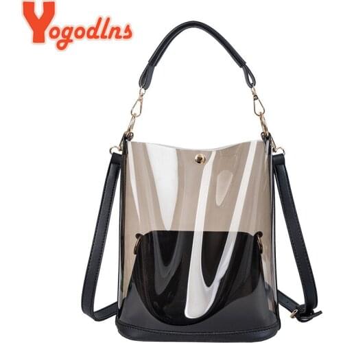 Yogodlns Fashion 2pcs Women Clear Transparent Shoulder Bag Jelly Candy Summer Beach Handbag Woman Messenger Bags Bolsa Feminina