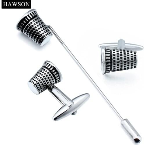 HAWSON Tool Cufflinks Garbage Bin Pattern Brooches Pin Cuff link Set with Box Trash Bin Cuff Links