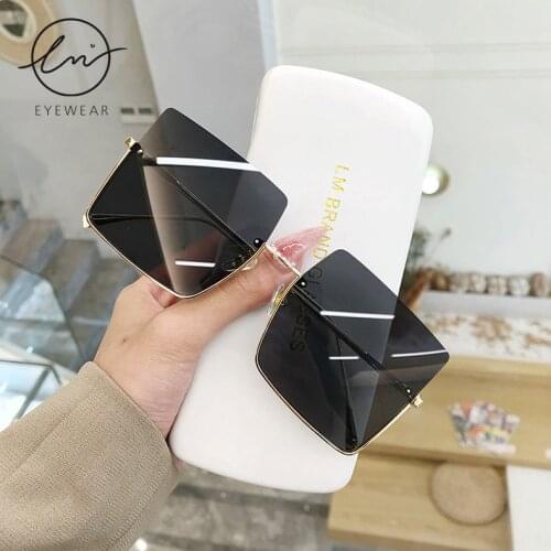 LM 2021 Retro Oversized Square Semi-rimless Sunglasses Women Fashion Gradient Lens Ladies Sun Glasses UV400 lunette de soleil