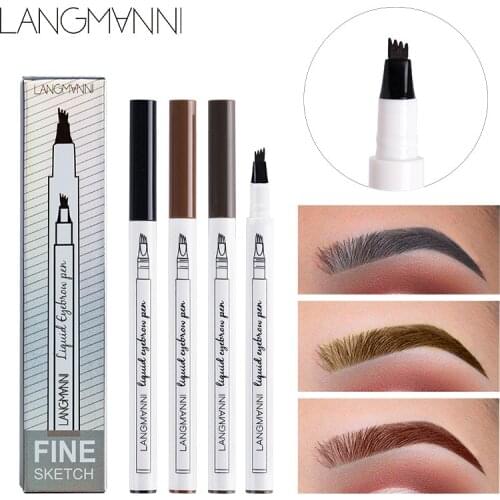 Langmanni Liquid Eyebrow Pencil Eye Makeup Brown Dark Eyebrow Enhancer Long Lasting Waterproof Easy to Wear Tattoo Pen Natural