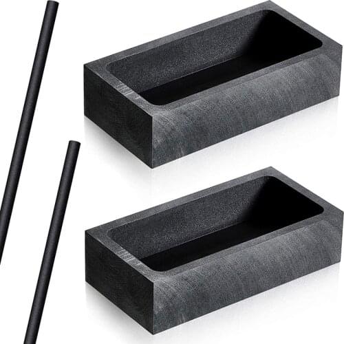 2 Pcs 1 Kg Graphite Casting Mold Crucible Mould and 2 Pcs Graphite Crucible Stir Stick 12 x 5/16 Inch Long Stirring Rod