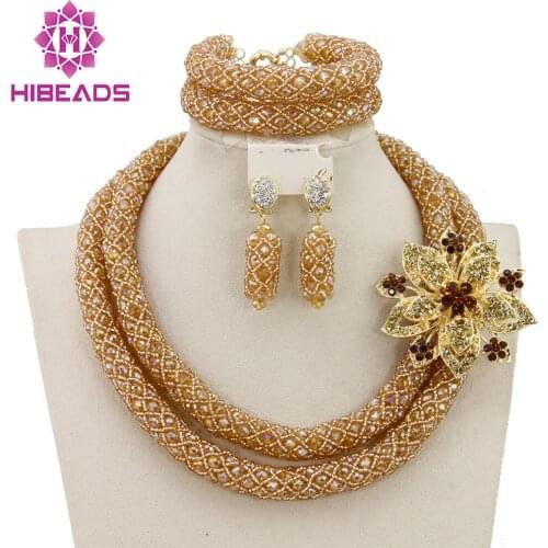 2017 Handmade Nigerian Wedding African Beads Jewelry Set Crystal Beads Necklace Jewelry Set Free Shipping AEJ673