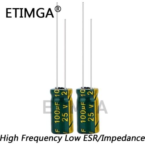 20PCS/LOT 25V 100UF Low ESR/Impedance High Frequency Aluminum Electrolytic Capacitor Size 6*12 100UF25V 20