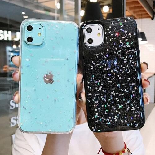 Moskado Bling Glitter Star Moon Phone Cover For iPhone 12 11 Pro Max X XR XS Max 7 8 7Plus Transparent Soft Silicone TPU Cases