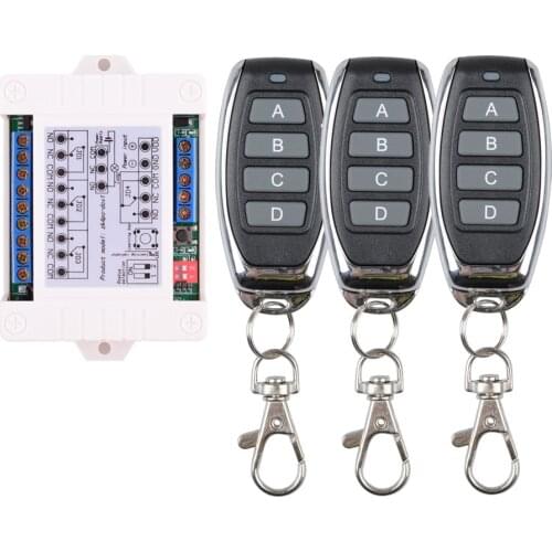 DC 12V 24V 36V 10A 315/433 MHz 4CH Wireless Relay RF Remote Control Switch; 12-48V Receiver 4 Button Transmitter