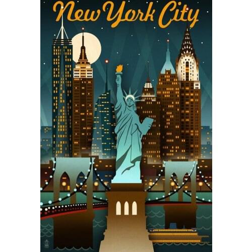 New York Retro Travel 3 Silk Fabric Wall Poster Art Decor Sticker Bright