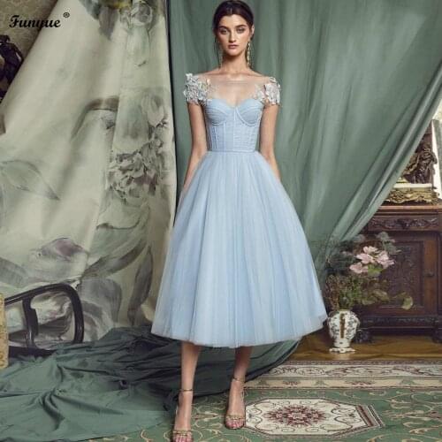 Funyue A line Short Prom Dresses 2021 Evening Dress Lace-up Back Prom Gowns Robes De Cocktail Lace Tulle Formal Dress Party