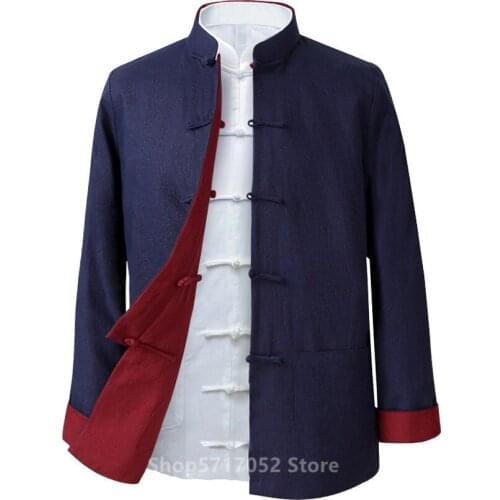 Tang Suit Male Double Wide Top Madarin Collar Traditional Chinese Clothing for Men Cotton Linen Retro Jacket Hanfu Blouse Shirts