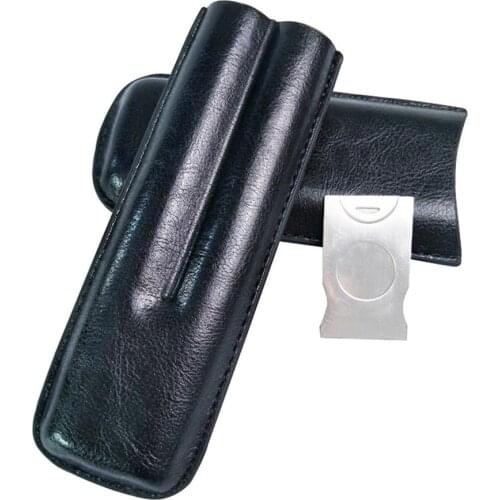 Leather Cigar Case Cigar Humidor Black High-end 2 Tube Holder Travel Accessories Pocket Cigarette Storage Portable Cigar Box