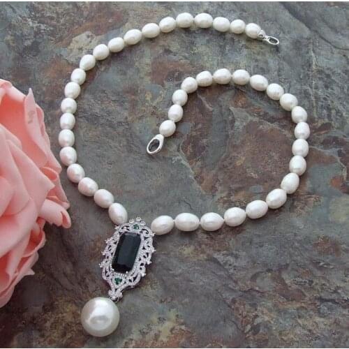 Beautiful White freshwater Pearl Necklace CZ Shell pearl pendant