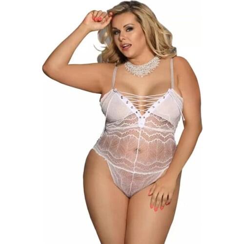 Lace Bodysuit One-pieces Black White Women Romper Chest Adjusting Bandage Bodysuit Plus Size Transparent Strap Bodysuit