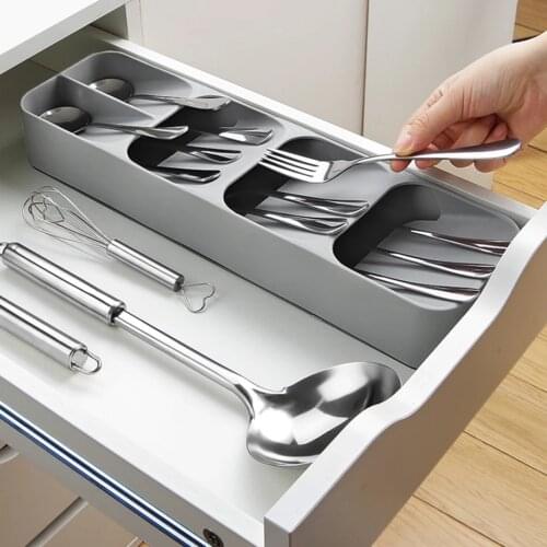 Kitchen Drawer Cutlery Storage Tray Knife Holder Spoon Forks Tableware Organizer Container for Spice Bottles Knifves Block Rack