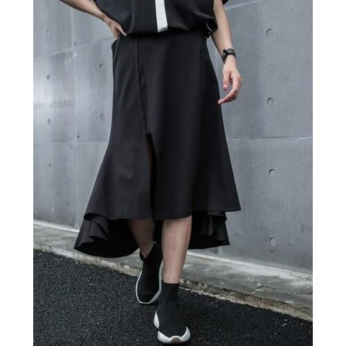 Irregular Patchwork hemline BF mid-length summer fishtail skirt dark high waist Irregular Patchwork hemline BF mid-length summer