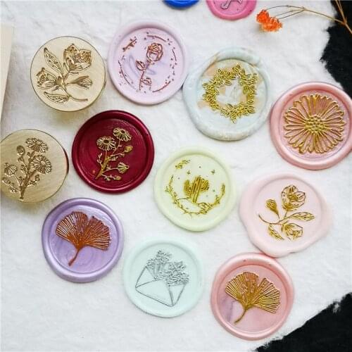 Plant leaf wax seal stamp daisy sunflower cactus ginkgo wreath rose Dandelion Cherry blossoms Lily of the valley tulip stamps