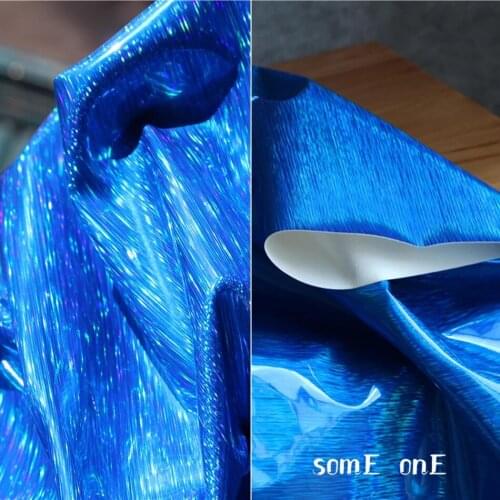 Brushed Color Change Leather Fabric Blue Waterproof DIY Bag Stage Clothes Dress Artificial leather Designer Fabric 50x130cm
