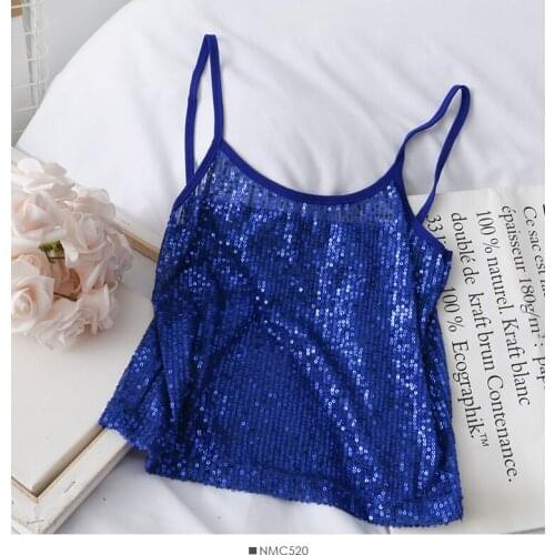 HELIAR Cute Sequined Camisole Silver Glitter Strappy Tank Crop Tops Ladies parkle Camis V-neck Swing Clubwear Party Tanks Short