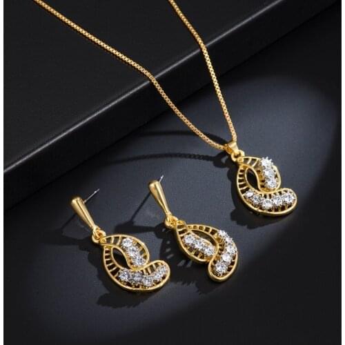 Cute Rhinestone Inlaid Hollow Metal Pea Drop Pendent Earrings Necklace Set Korean Neck Ear Jewelry Sets for Women Girls Kid Gift