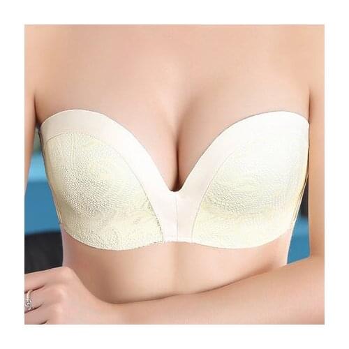 Mozhini One Piece Slip resistant Seamless bra super push Up Bra Strapless big Size Wedding Bra padded cup thick cup lady bra