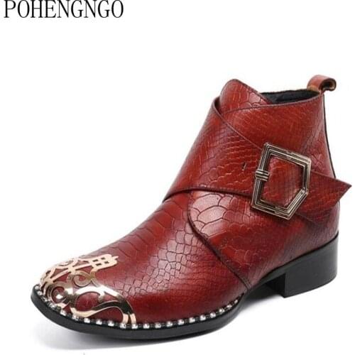 2021 Men Ankle Boots Business Dress Shoes Male Man Genuine Leather Chelsea Boots Mens Autumn Red Party Wedding Dress Boots