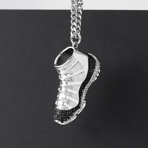 MYLONGINGCHARM Hip Hop Necklace Shoes Pendant Stainless Steel Shoes Necklace with black and white Stones