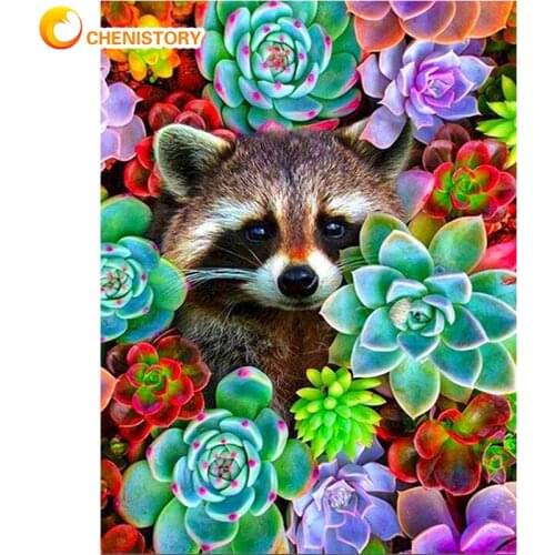CHENISTORY Frame Animals Diy Painting By Numbers Civet Cats Canvas Drawing Landscape Flower Handpainted Wall Decor Art Gift Set