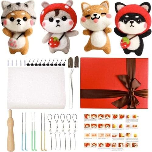 Nonvor Color DIY Wool Felt Kit Handle Wool Felting Tools for Beginners Needle Felting Starter Cute Animal Supplies for Christmas