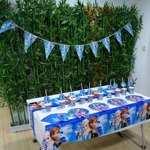 Elsa Anna Disney Princess Party Set Plates Balloon Cup Gift Bag Flag Napkin Tablecloth Disney Princess Party Supplies Decoration