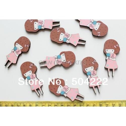 Set of 100 pcs of large Girl in Skirt wood Wooden Pendants Cabochons cabs Beads size 50x25mm mixed colors