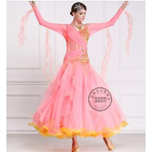 Customize rhinestone pink back cutout Fox trot Waltz tango salsa competition ballroom dance dress