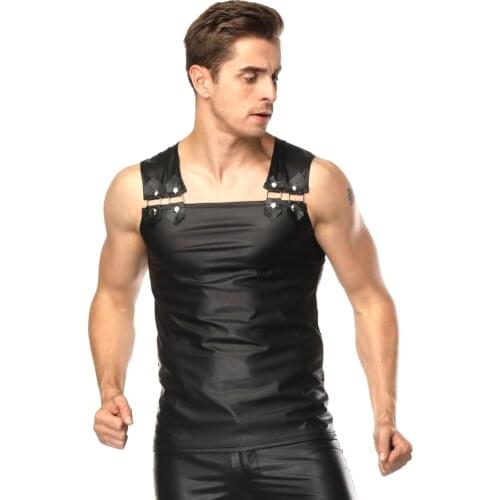 Sexy Lingerie EUROPE SEXY PVC RUBBER LATEX MENS T SHIRT EROTIC GAY VEST SUSPENDERS FETISH L943