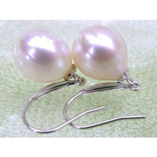 14K/20 White Solid Gold 10*11mm AAA+++ Drop White South Sea Pearls Dangle Earrings