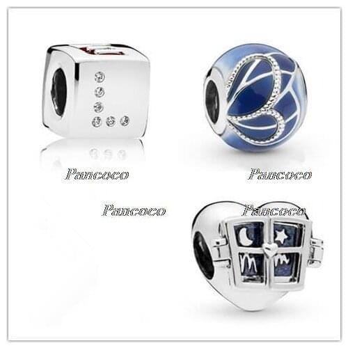 925 Sterling Silver Bead Charm Square Love Dice With Crystal Beads Fit Pandora Bracelet & Necklace Diy Jewelry