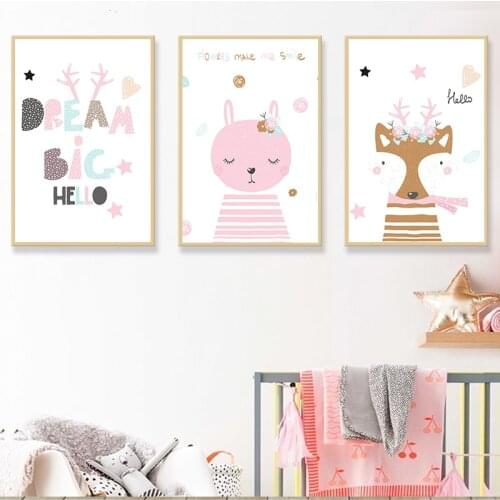 Nordic Simple Fresh Kawaii Pink Cartoon Princess Room Canvas Painting Art Print Poster Picture Wall Childrens Room Home Decor