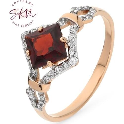 SKM Garnet Rings for women 14k rose gold designer rings Engagement rings designer Anniversary Luxury Fine Jewelry