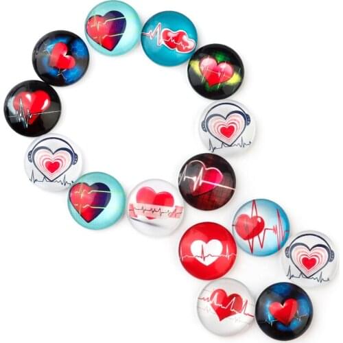 Xinyao 20pcs 10pcs 8mm 10mm 12mm 14mm 16mm 18mm 20mm 25mm Electrocardiogram Pattern Glass Round Cabochon for DIY Jewelry Finding