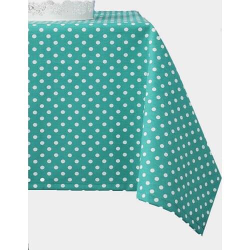 Zeren Home Turquoise Background White Polka Dot Carefree Table Cloth 160x160 cm