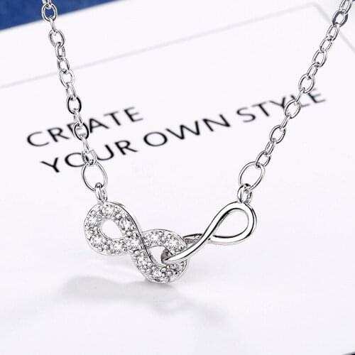Ins Style Clavicle Chain Women 925 Sterling Silver Double Infinite Zircon Twining Jewelry for Women Necklace Kolye Collares