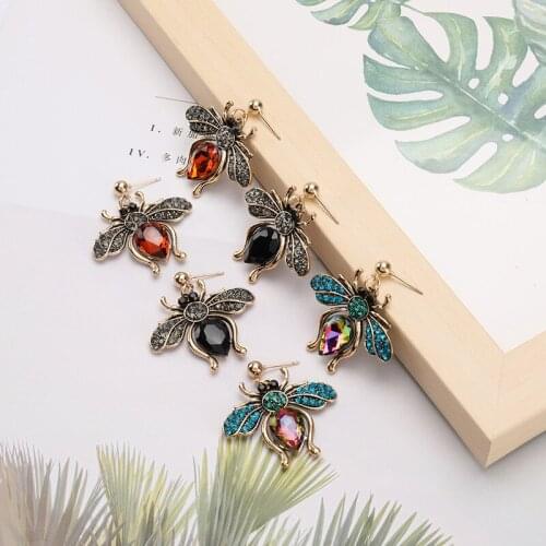 SHIFEEL 2020 New Hot Sale Genuine Retro Personality Rhinestone Insect Bee Animal Earrings for Women Pendients Fine Jewelry Gift