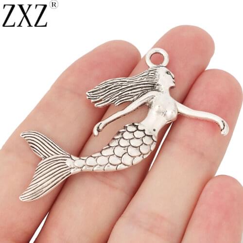 ZXZ 5pcs Tibetan Silver Large Mermaid Charms Pendants for Necklace Jewelry Making Findings 59x32mm