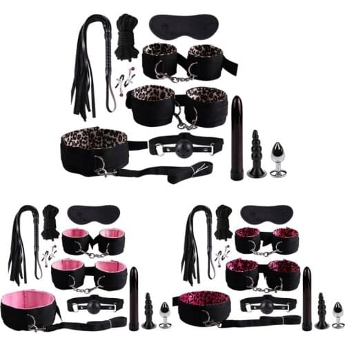 11Pcs Adult Sex Toys Set Bondage Handcuffs Whip Nipple Clips Vibrators Butt Plugs BDSM Bundled for Couple Erotic Games