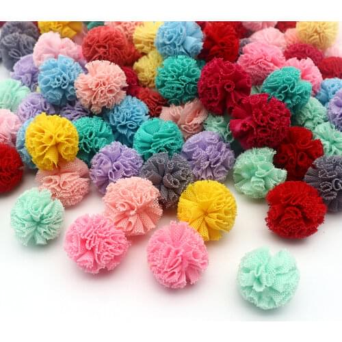 30-60 Pcs 2.5 Cm Lace Gauze Elastic Flower Ball DIY Craft Supplies Headwear Jewelry DIY Pendant Material Yarn Ball Pompons
