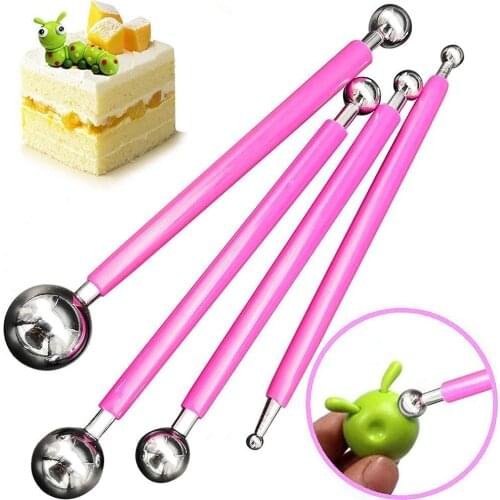 4PCS DIY Steel Baking Pen Fondant Cake Decorating Tools Cookie Cutters Flower Sugarcraft Metal Ball Modelling Set